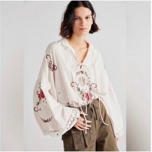 Free People Fillyboo Cover Me In Cross Stitch Blouse Large NWT